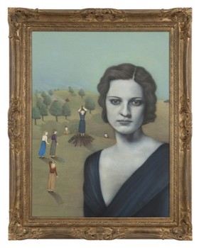Vintage style portraiture gets slightly surreal at the Woodward Gallery on the Lower East Side. In this image, Jo Ellen Van Ouwerkerk's 'Women in Piles of Wood Waiting to Burn.'